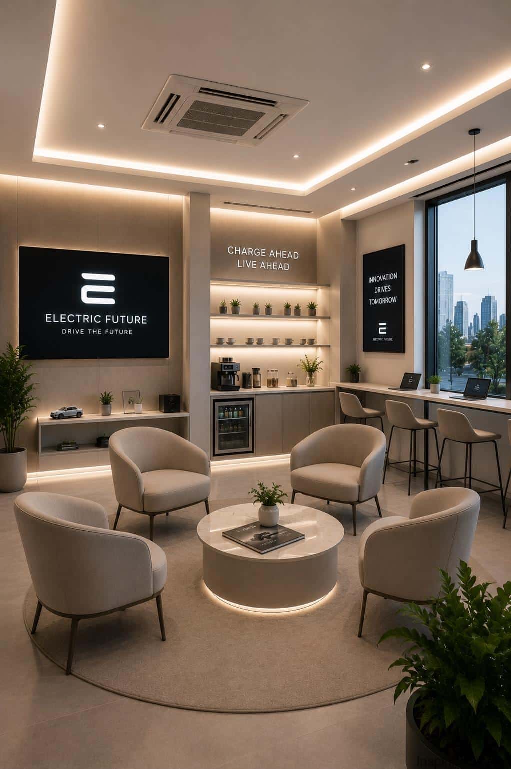 EV showroom customer lounge